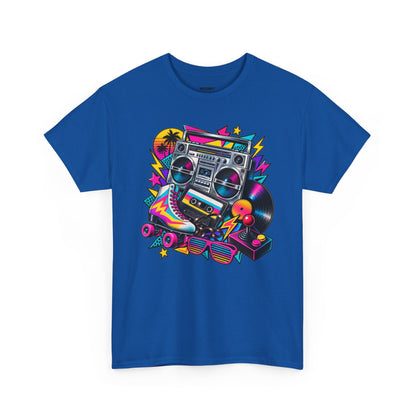 Retro Boombox Tee — 80s Neon Music Graphic T-Shirt