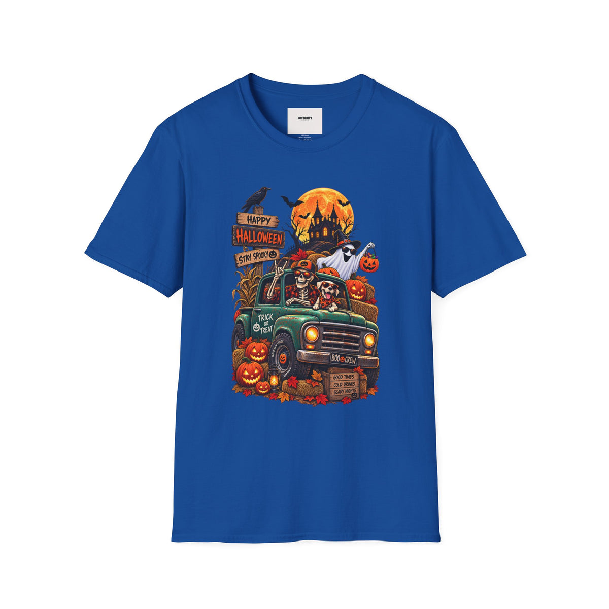 Halloween Truck Graphic T‑Shirt — Happy Halloween Ghosts & Pumpkins Design