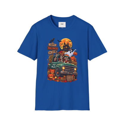 Halloween Truck Graphic T‑Shirt — Happy Halloween Ghosts & Pumpkins Design