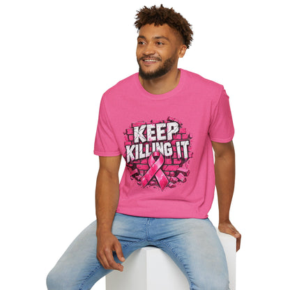 Keep Killing It pink ribbon T-Shirt | Breast Cancer Awareness, Motivational Graphic