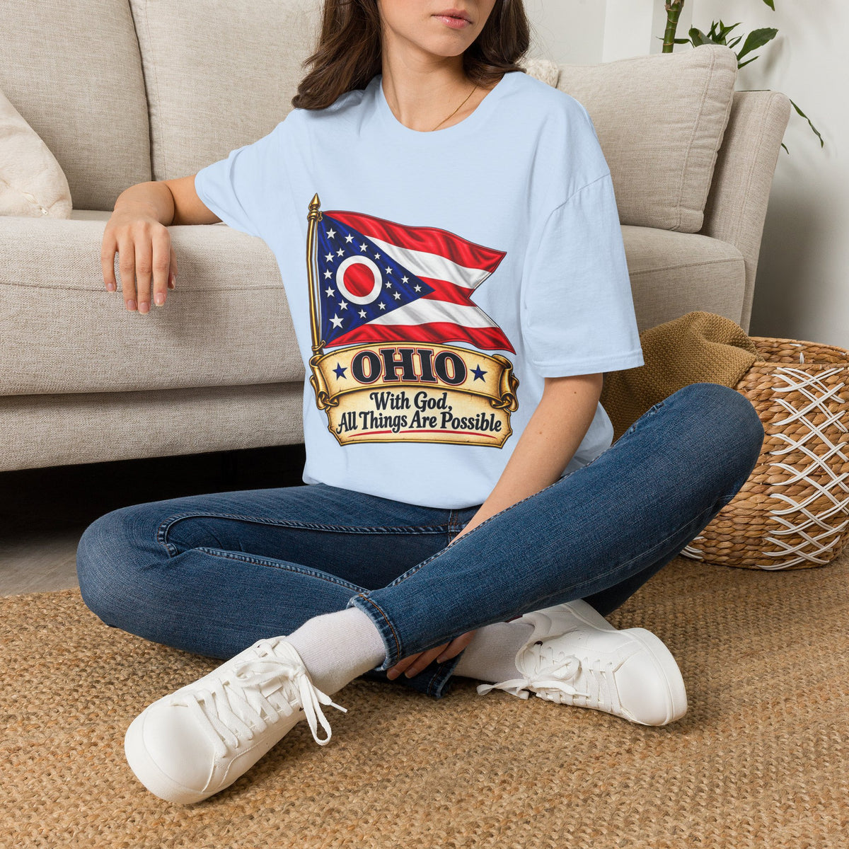 Ohio Flag T-Shirt — "With God All Things Are Possible" Patriotic Tee