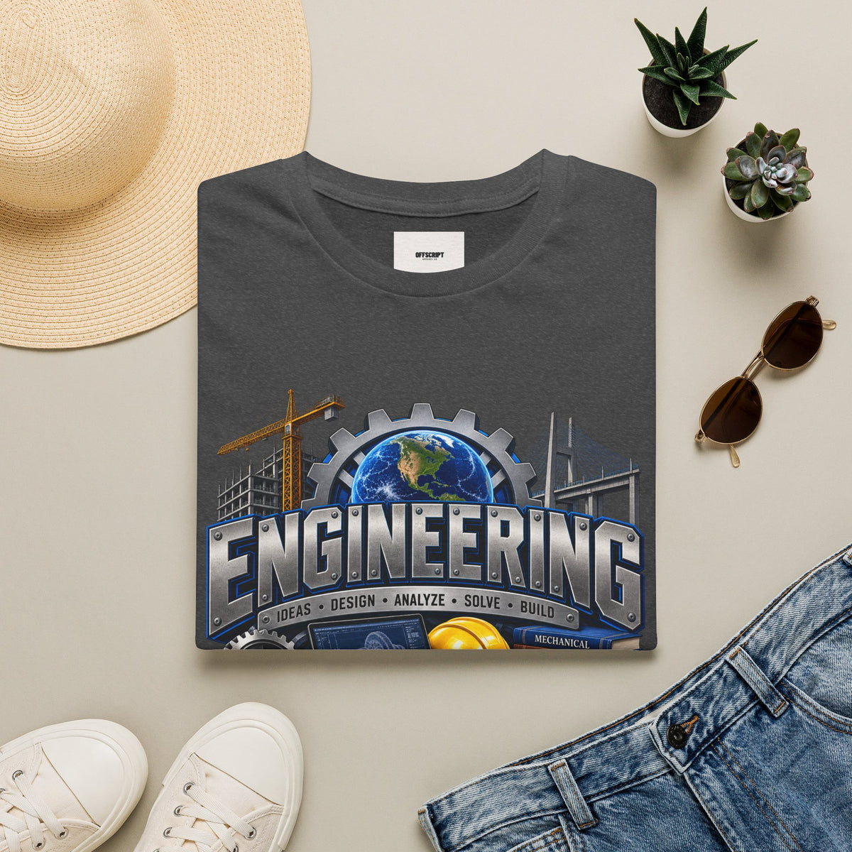 Engineering Graphic T-Shirt — STEM Design with Tools, Globe & 'Engineering' Text