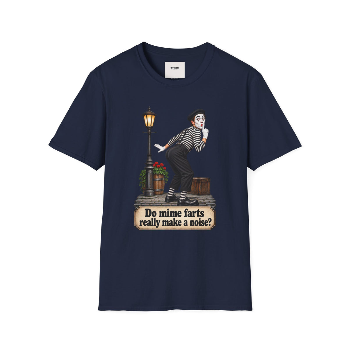 Mime Graphic T-Shirt — "Do Mime Farts Really Make a Noise?" Vintage Street Performer Tee