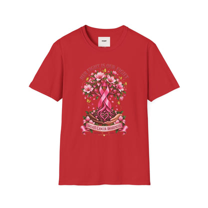 Breast Cancer Awareness T-Shirt – “Her Fight Is Our Fight” Pink Ribbon Floral Tee
