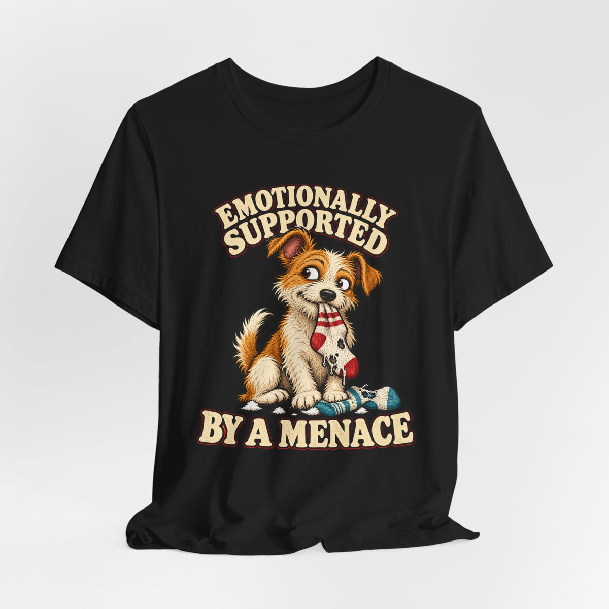 Emotionally Supported by a Menace Tee — Cute Puppy Graphic T‑Shirt