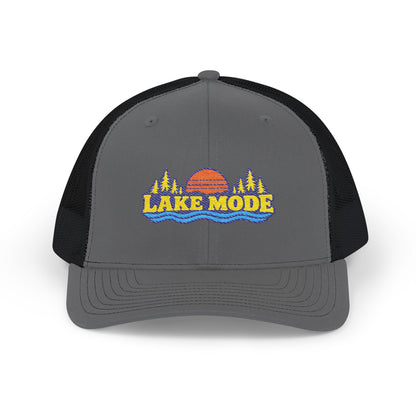 Lake Mode Trucker Hat — Embroidered Sunset Snapback Cap