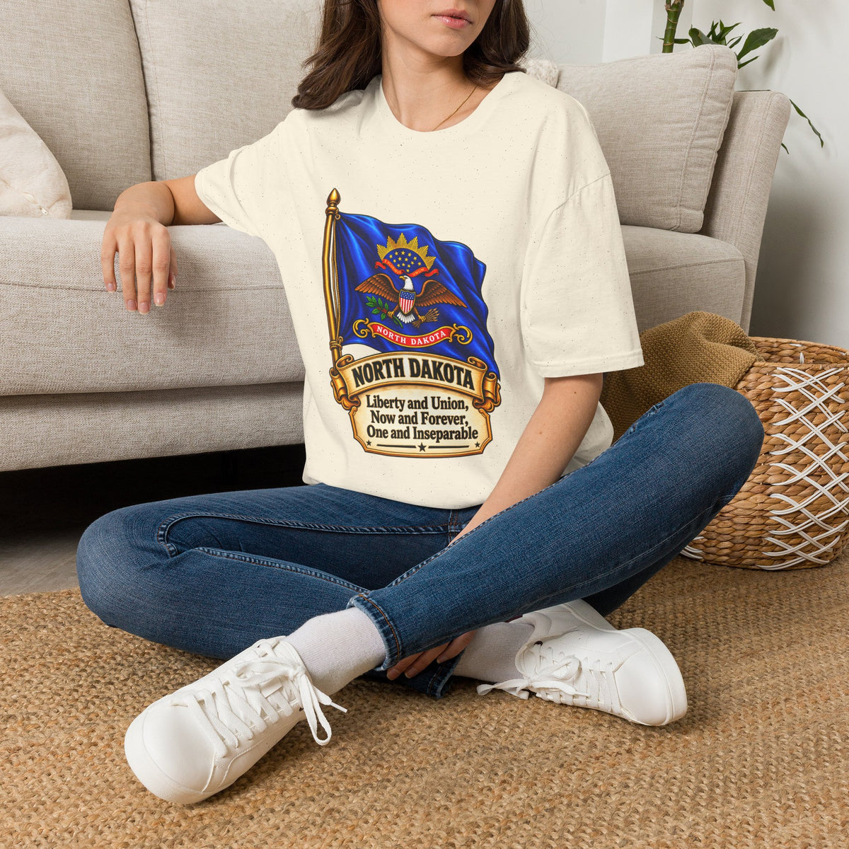 North Dakota State Flag T-Shirt — Liberty and Union Quote