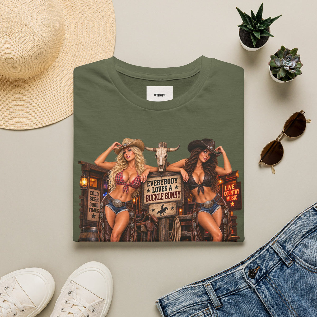 Cowgirl Pinup T-Shirt — "Bunny Tonk Women" Western Graphic Tee