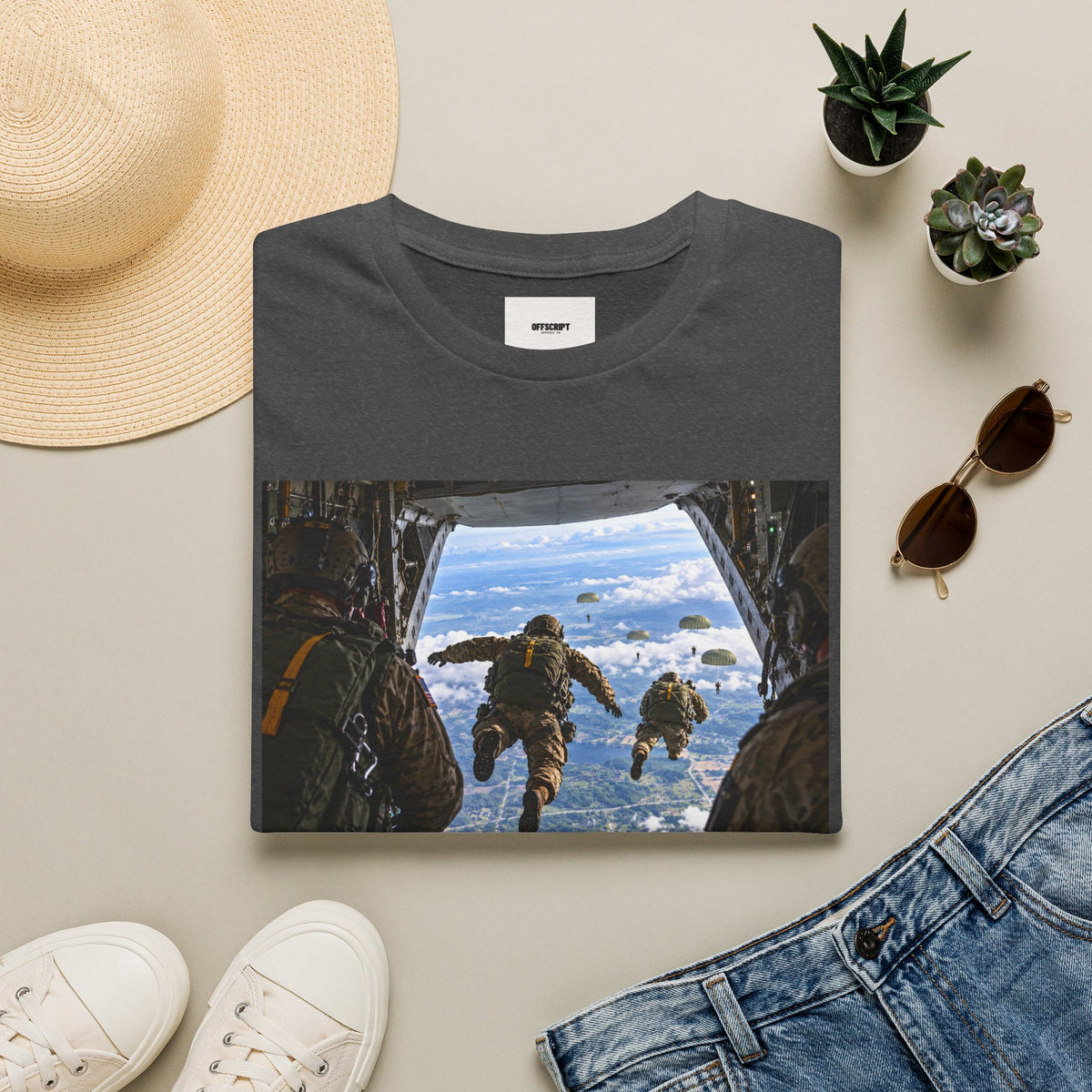 Parachute Jump Soldiers T-Shirt — Military Airborne Jump Photo Tee