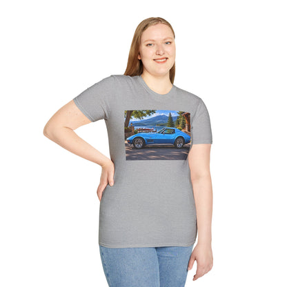 1968 Chevrolet Corvette Stingray Graphic T‑Shirt — Blue Classic Car Lakefront Print