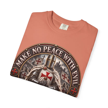 Make No Peace With Evil T-shirt | Crusader Helmet Ephesians 5:11