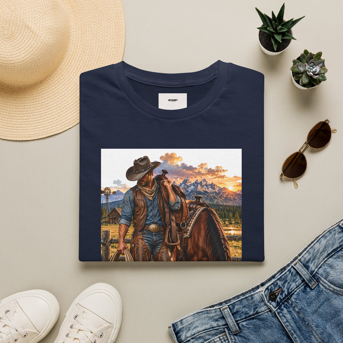 Cowboy Sunset T-Shirt — Western Ranch Horse Graphic