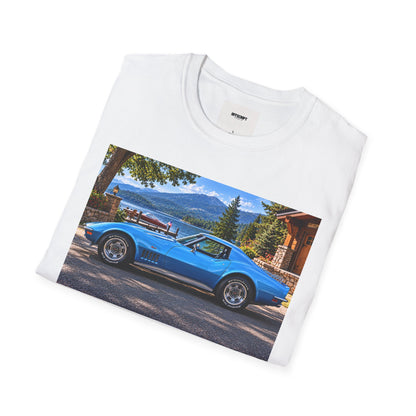 1968 Chevrolet Corvette Stingray Graphic T‑Shirt — Blue Classic Car Lakefront Print