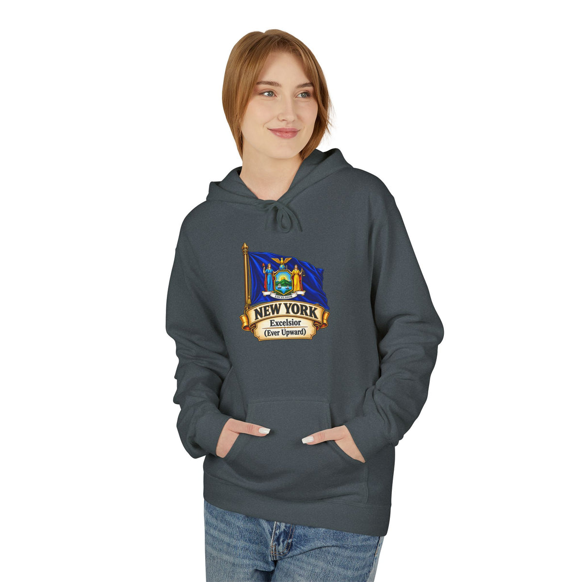 New York State Flag Hoodie – "Excelsior (Ever Upward)" Graphic Pullover