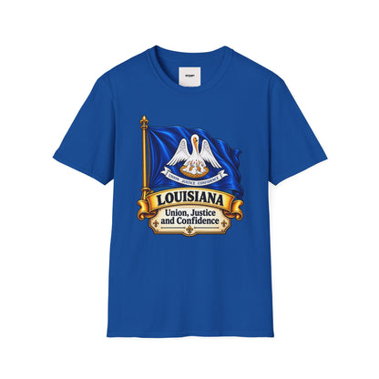 Louisiana State Flag T-Shirt — Pelican Emblem "Union, Justice & Confidence" Tee