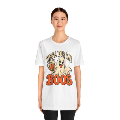Here for the Boos Halloween T-Shirt — Ghost Drinking Beer Graphic Tee