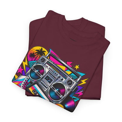 Retro Boombox Tee — 80s Neon Music Graphic T-Shirt