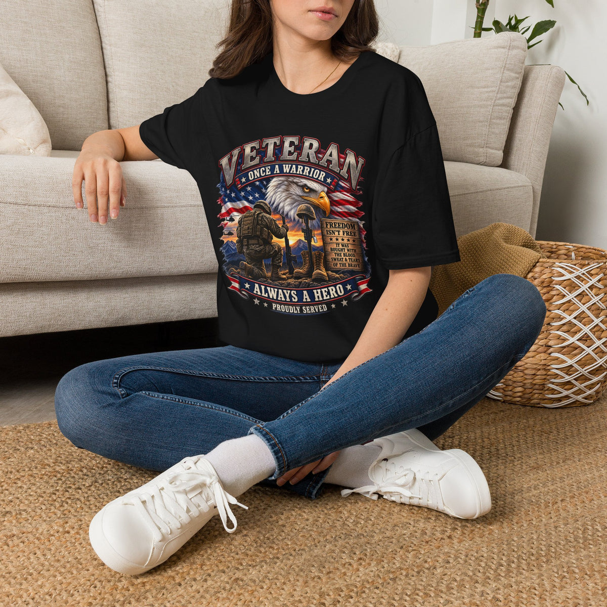 Veteran Once a Warrior T-Shirt — Patriotic Eagle & Flag Military Tribute