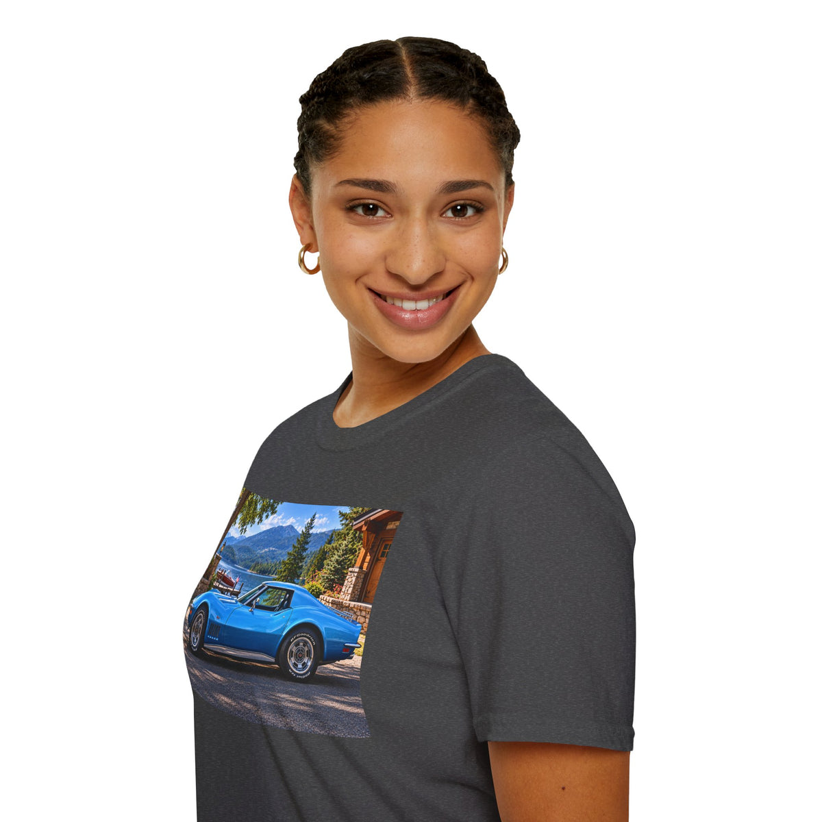 1968 Chevrolet Corvette Stingray Graphic T‑Shirt — Blue Classic Car Lakefront Print