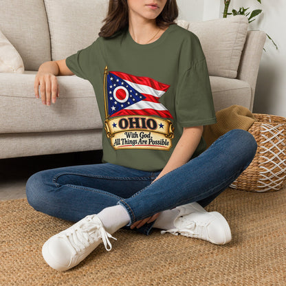 Ohio Flag T-Shirt — "With God All Things Are Possible" Patriotic Tee