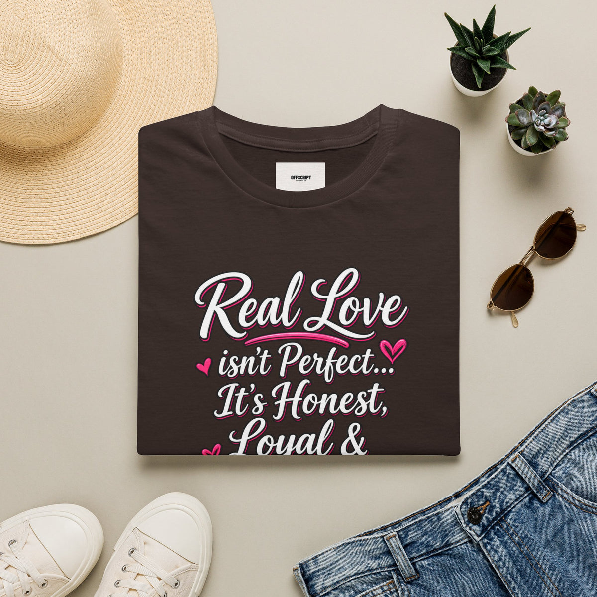T-Shirt — "Real Love Isn't Perfect, It's Honest, Loyal & Forever" Romantic Heart Design