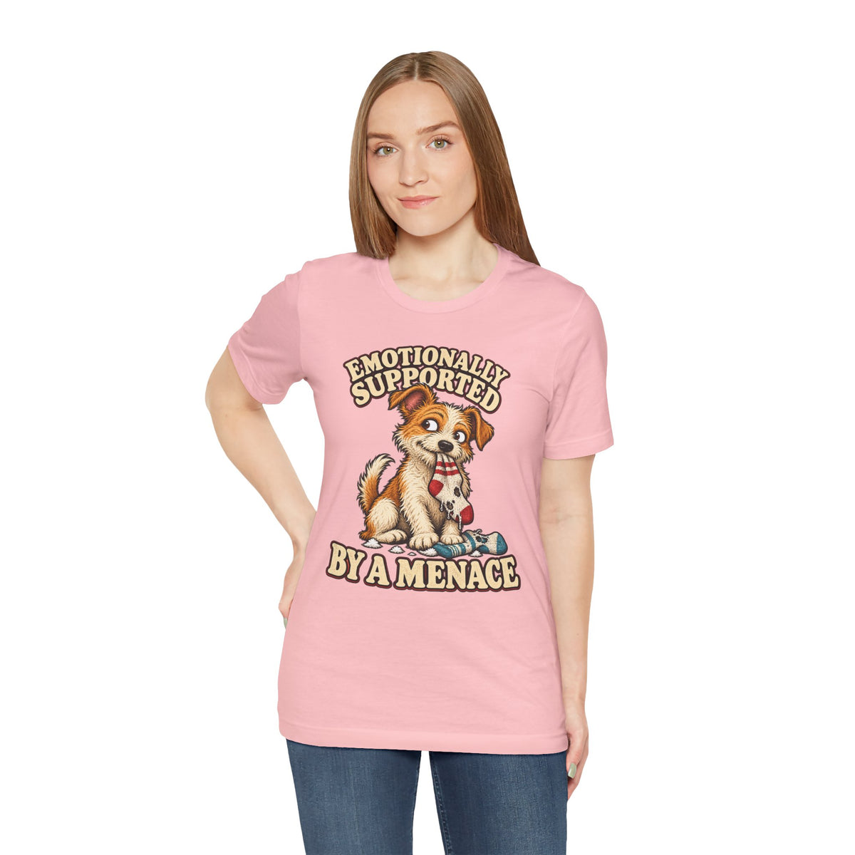 Emotionally Supported by a Menace Tee — Cute Puppy Graphic T‑Shirt