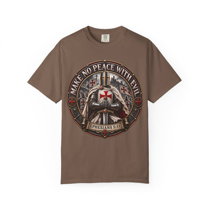 Make No Peace With Evil T-shirt | Crusader Helmet Ephesians 5:11