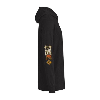 Long Sleeve Hoodie — 'Off Script' Desert Sunset Road Graphic