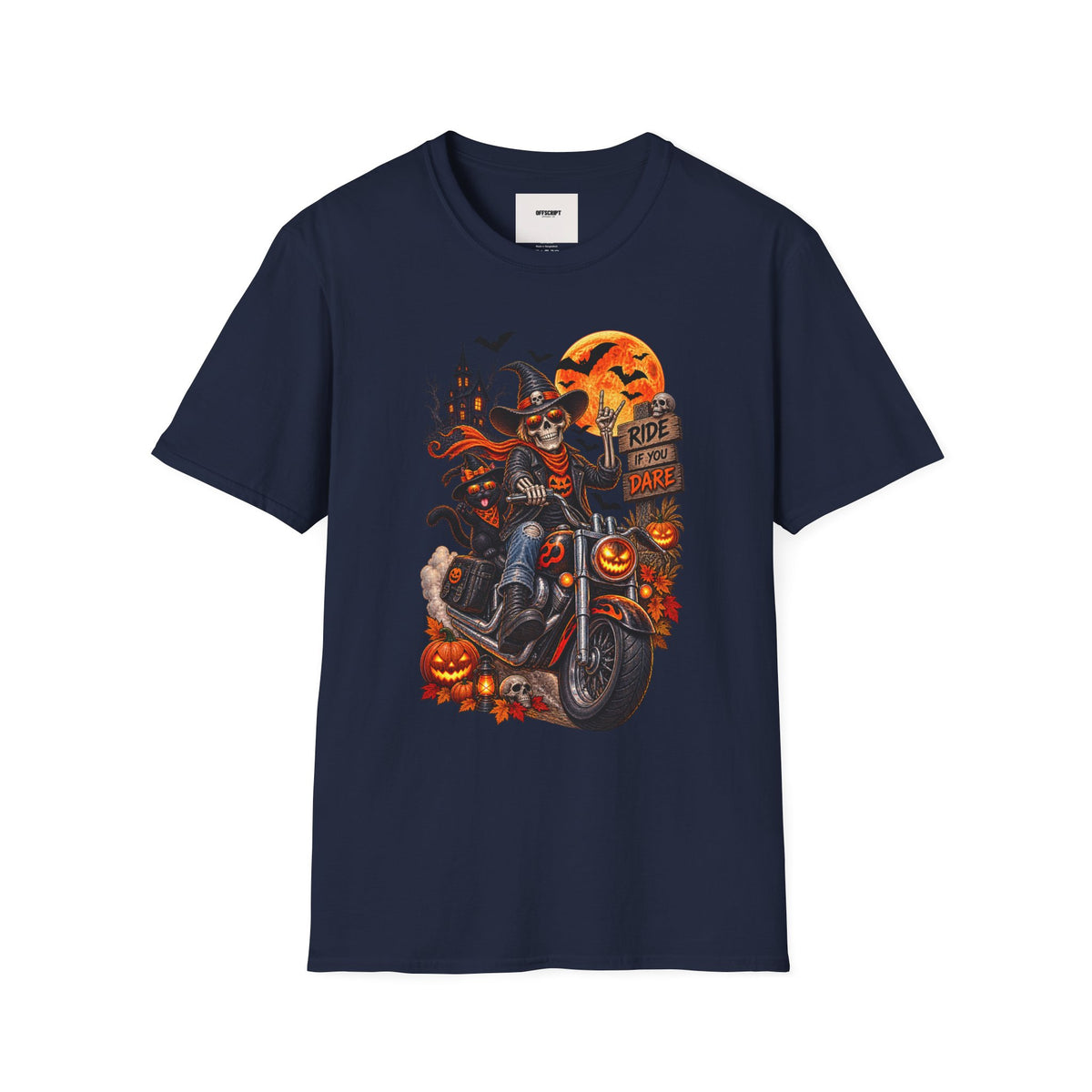 Halloween Biker Skeleton T-Shirt — "Ride If You Dare" Spooky Motorcycle Tee