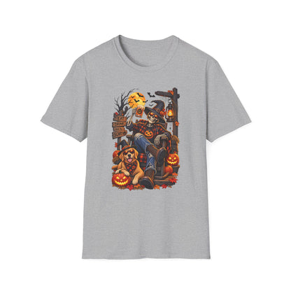 Halloween Skeleton Lounge T-Shirt — "Eat Drink & Be Scary" Graphic Tee