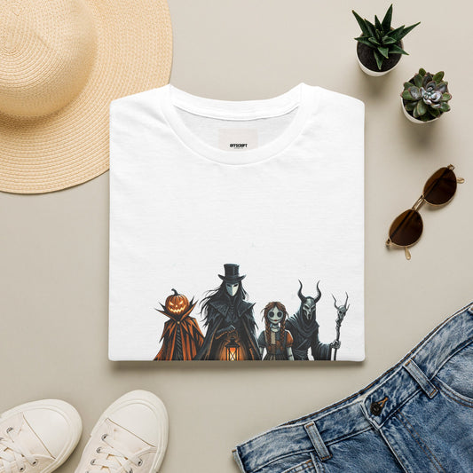 Halloween Gothic Crew T-Shirt — Haunted Pumpkin, Witch & Spooky Friends Design