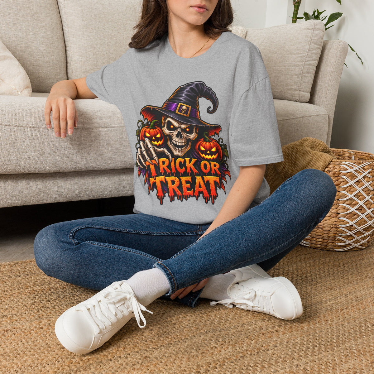 Halloween Skull Witch T-Shirt — Trick or Treat Pumpkin Graphic Tee