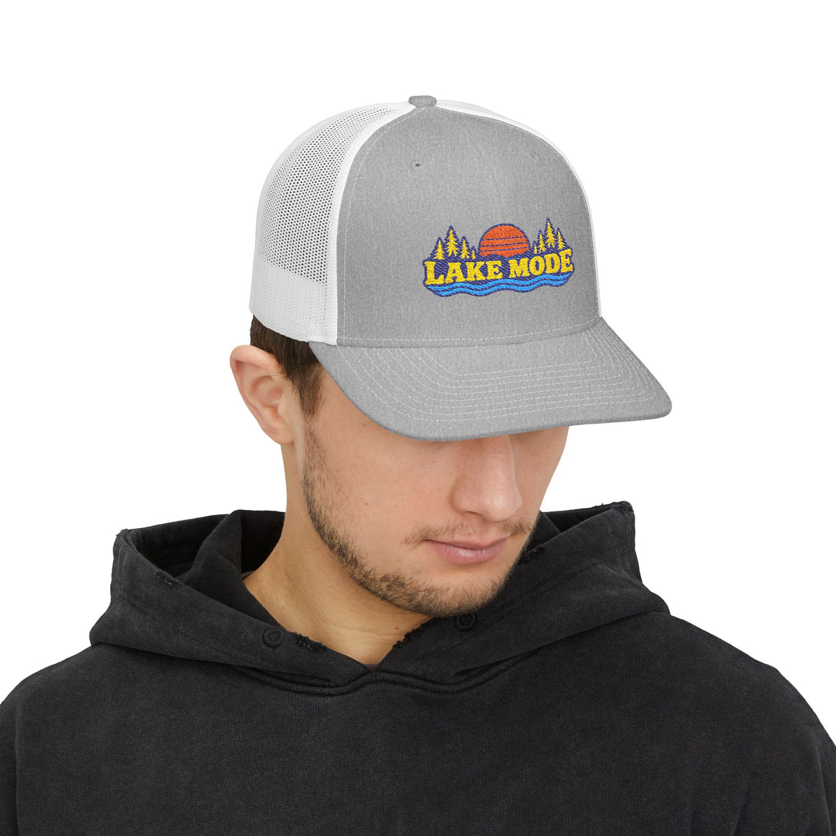 Lake Mode Trucker Hat — Embroidered Sunset Snapback Cap