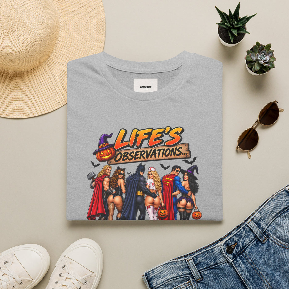 Halloween Superhero Pinup T-Shirt — "Life's Observations" Graphic Tee