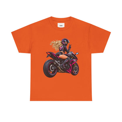 Motorcycle Girl Tee — Feminine Sportbike Rider Graphic Shirt