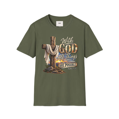 With God All Things Are Possible T‑Shirt — Christian Cross Faith Shirt