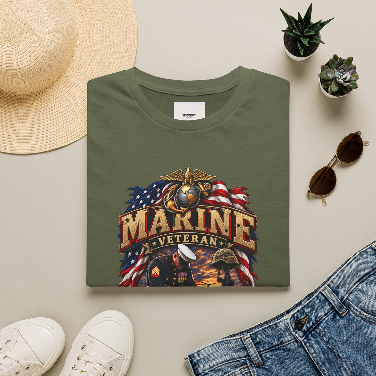 Marine Veteran T-Shirt — US Flag Eagle Emblem Military Tribute