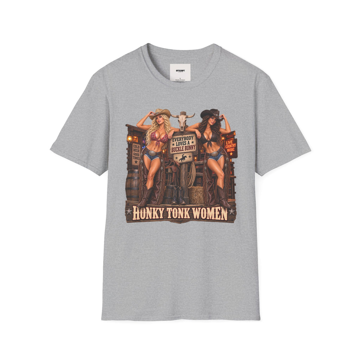 Cowgirl Pinup T-Shirt — "Bunny Tonk Women" Western Graphic Tee