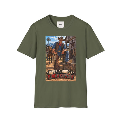 Cowboy Graphic T-Shirt — “Save a Horse, Ride a Cowboy” Western Tee