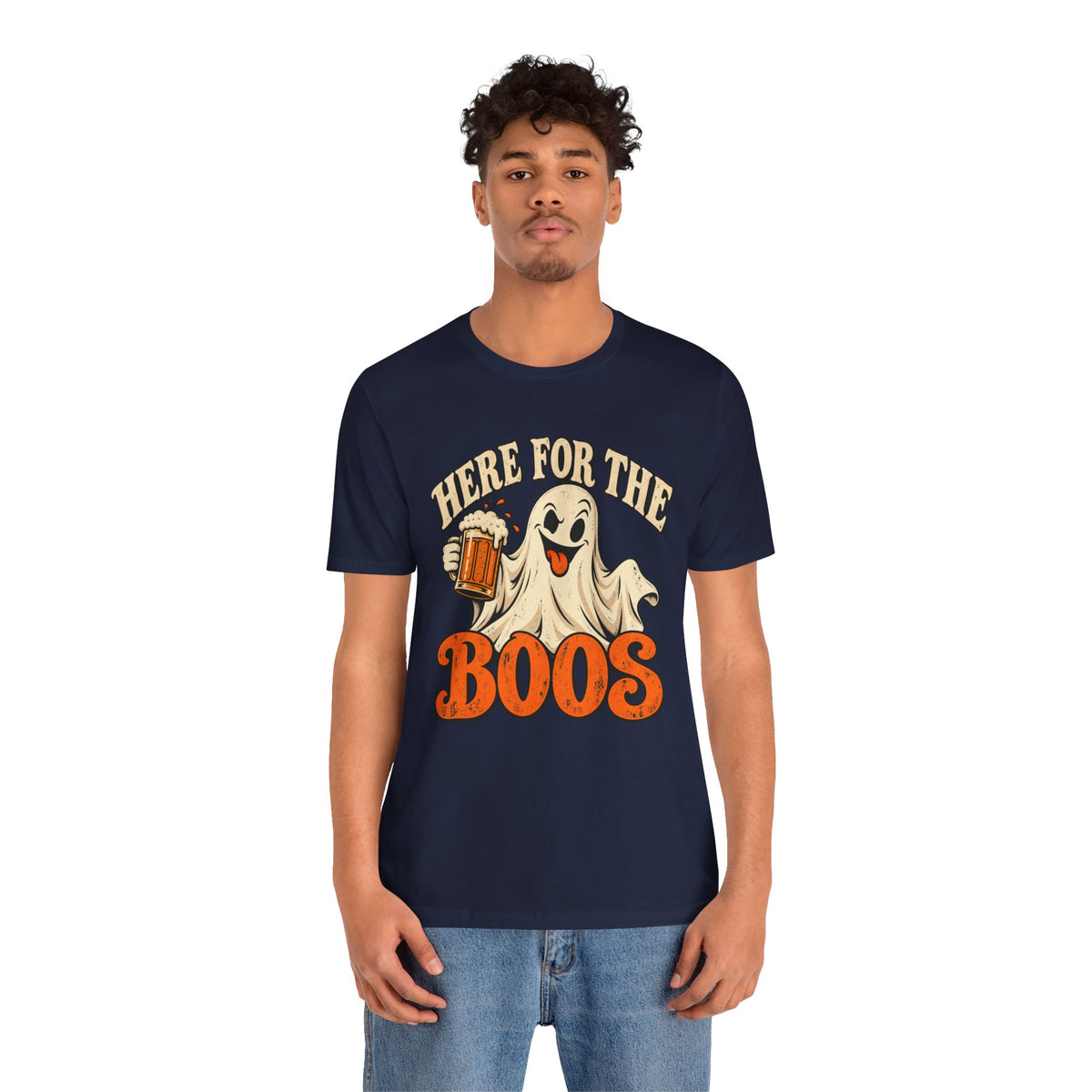 Here for the Boos Halloween T-Shirt — Ghost Drinking Beer Graphic Tee