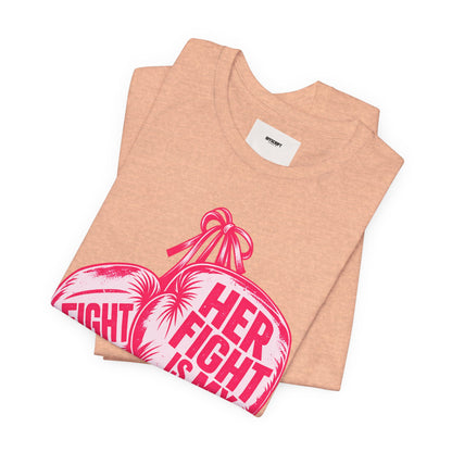 Breast Cancer Awareness Tee – “Her Fight Is My Fight” Boxing Gloves T-Shirt