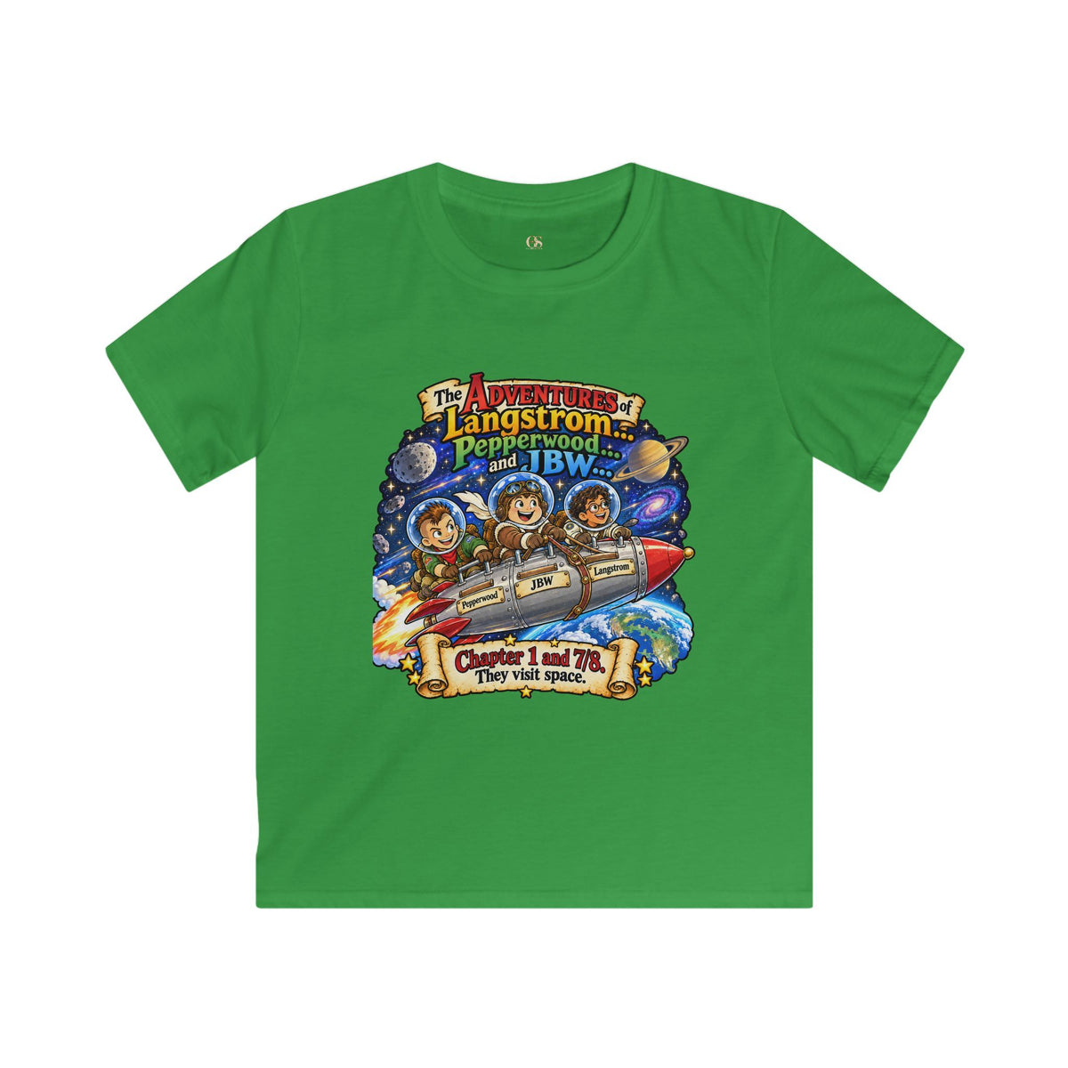 Kids Space Adventure Tee — 'The Adventures of Langstron, Pepperwood & JBW' Rocket Shirt