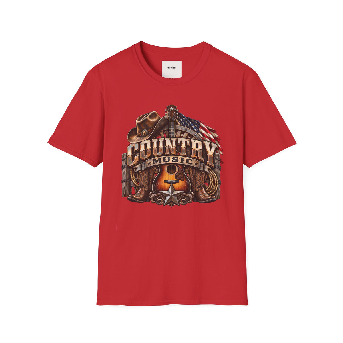 Country Music Graphic T‑Shirt — Western Guitar & Flag Design