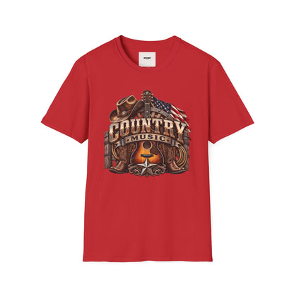 Country Music Graphic T‑Shirt — Western Guitar & Flag Design