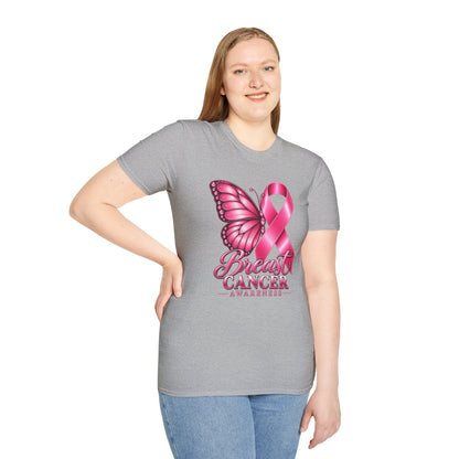 Pink Ribbon Butterfly Breast Cancer Awareness T-Shirt | Support Ribbon Tee
