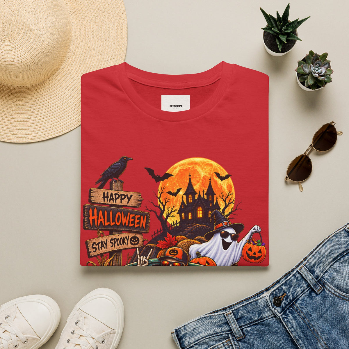 Halloween Truck T‑Shirt — "Happy Halloween, Stay Spooky" Cute Haunted Pumpkin Design