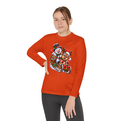 Kids' Christmas Sledding Tee — Snowman & Reindeer Holiday Long Sleeve