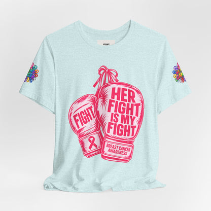 Breast Cancer Awareness Tee – “Her Fight Is My Fight” Boxing Gloves T-Shirt