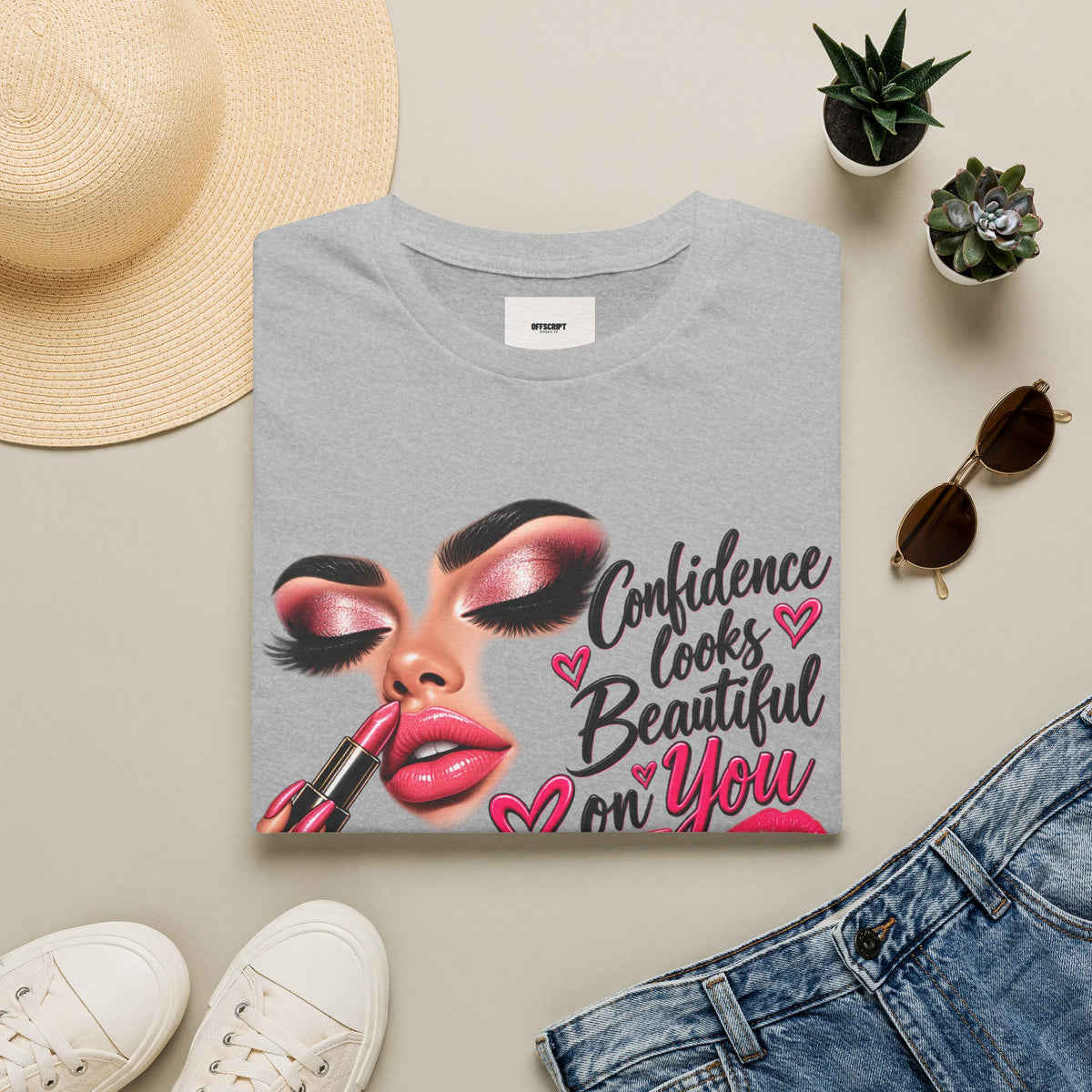 T-Shirt — "Confidence Looks Beautiful on You" Glam Makeup Graphic