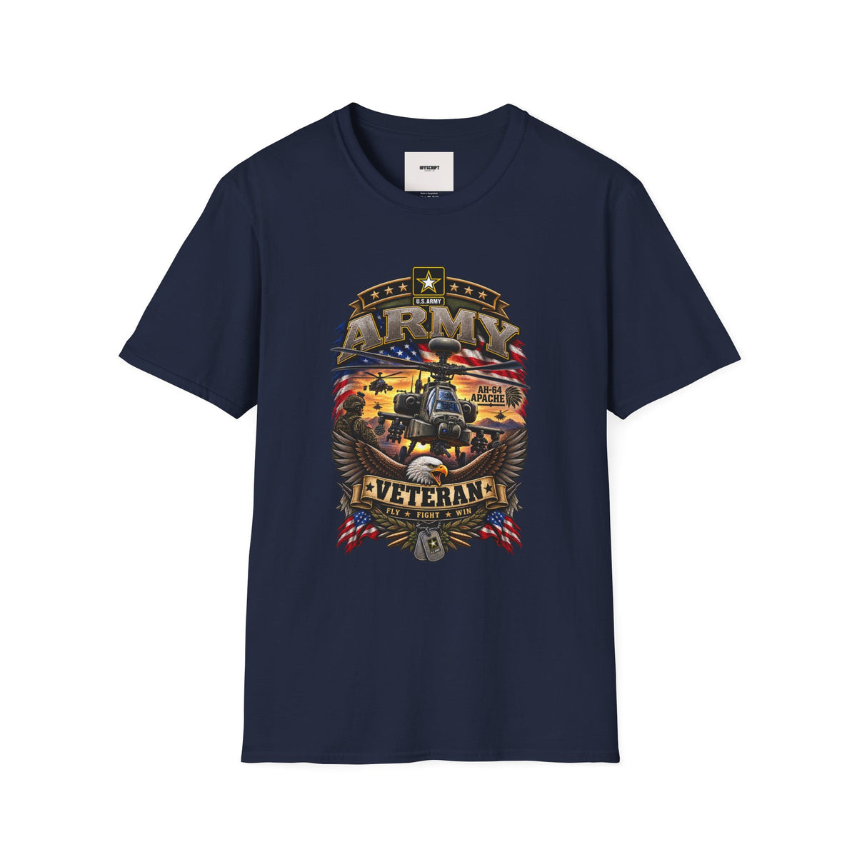 Army Veteran AH-64 Apache T-Shirt — Patriotic Military Helicopter Tee